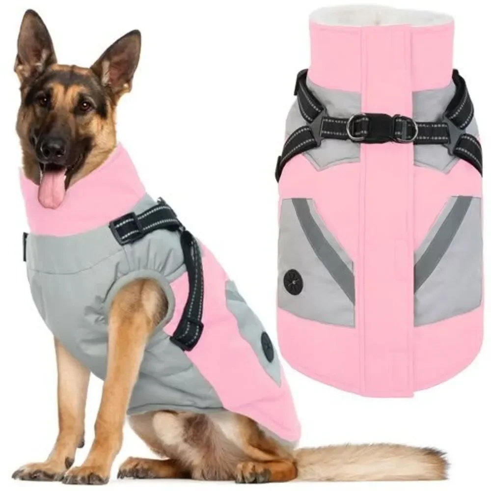 IECOii Large Winter Dog Coat with Harness Built in
